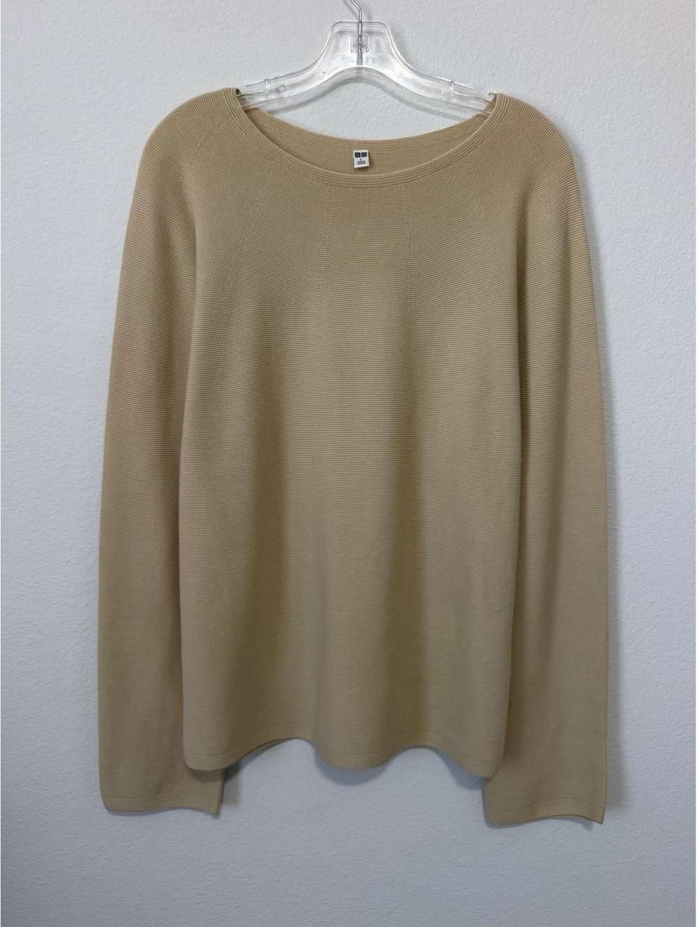 Uniqlo Beige Long Sleeve Crew Neck Cotton Minimalist Pullover Sweater Size L